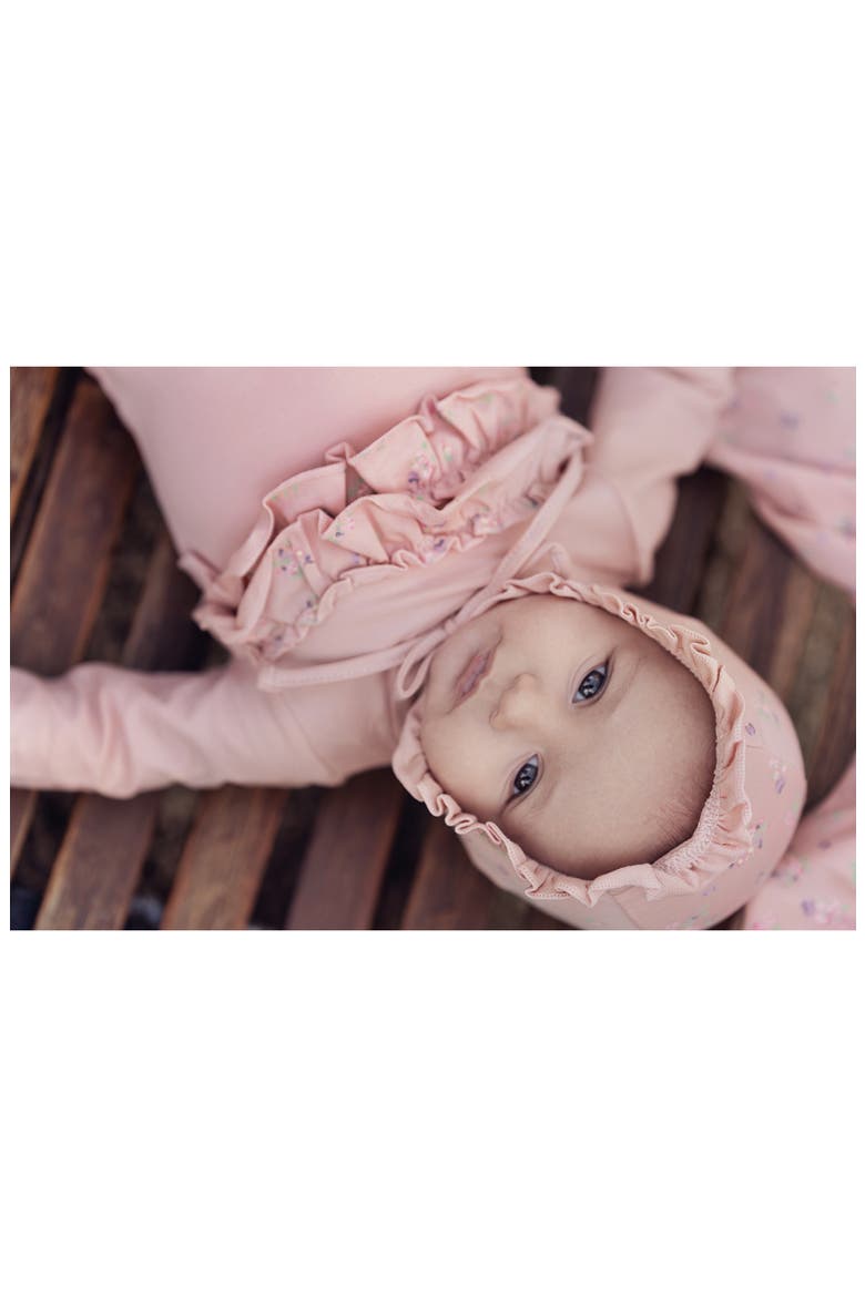 Floral Ruffle Cotton Footie, Alternate, color, MAUVE