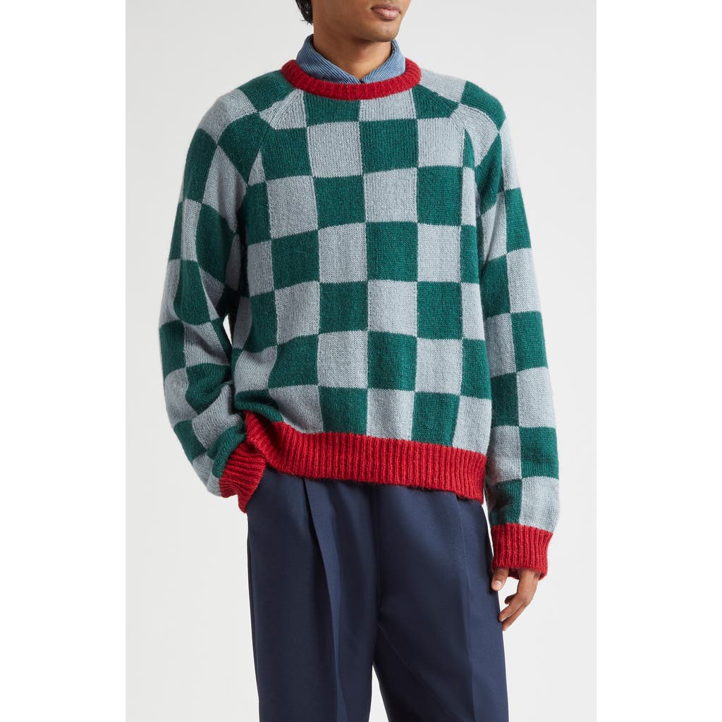 STOCKHOLM SURFBOARD CLUB Rag Check Crewneck Sweater in Blue/Green/Red