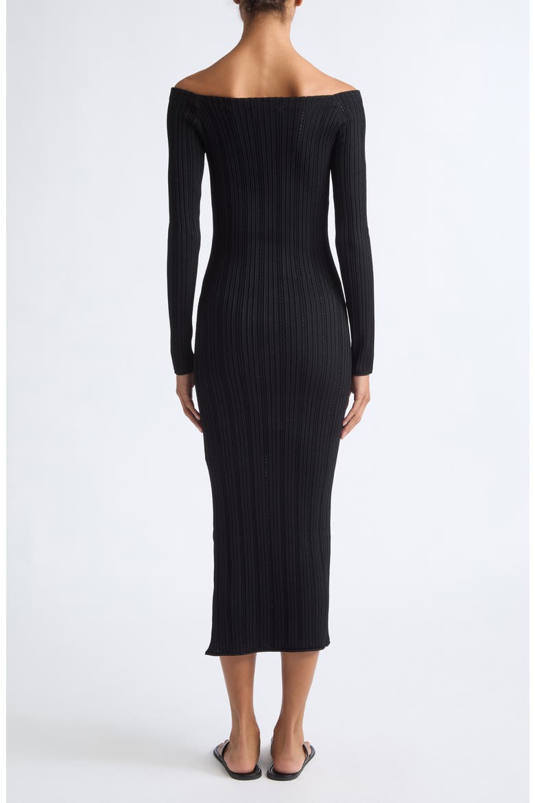 Open Rib Long Sleeve Midi Dress, Alternate, color, BLACK