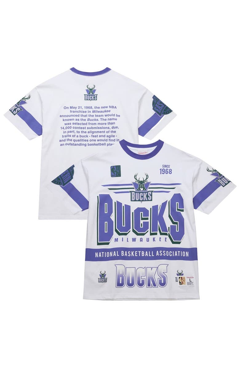 Mitchell & Ness Unisex Mitchell & Ness White Milwaukee Bucks Hardwood Classics Vintage Team Origins Premium T-Shirt, Alternate, color, White