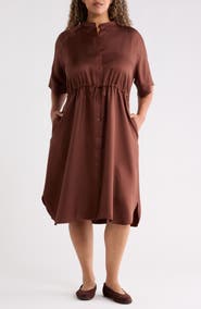Eileen Fisher Silk Mandarin Collar Midi Dress