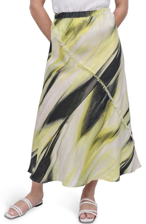 Dkny Print Fray Linen Maxi Skirt In Linen Mult