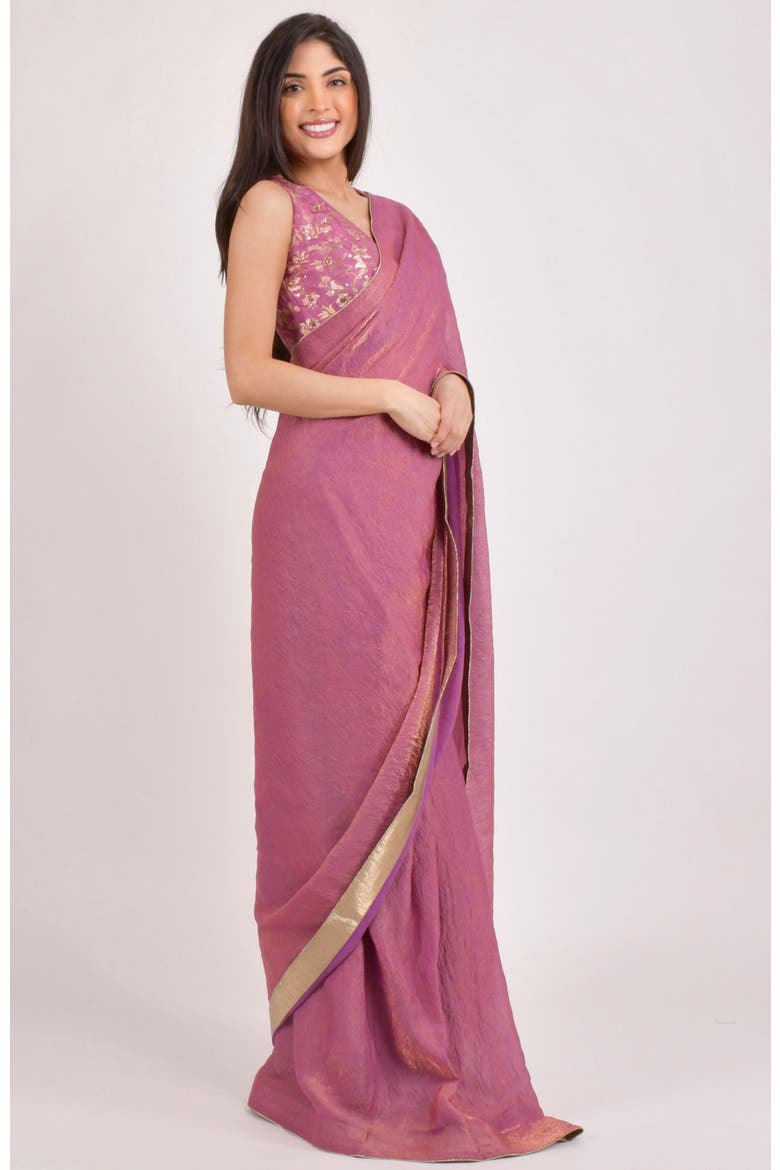 Rhosyn Brocade Pre Pleated Shimmer Saree, Main, color, Pink