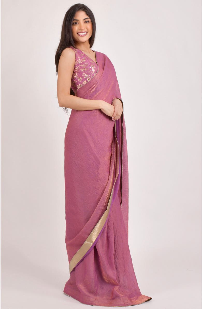 RAAS Rhosyn Brocade Pre Pleated Shimmer Saree, Main, color, Pink