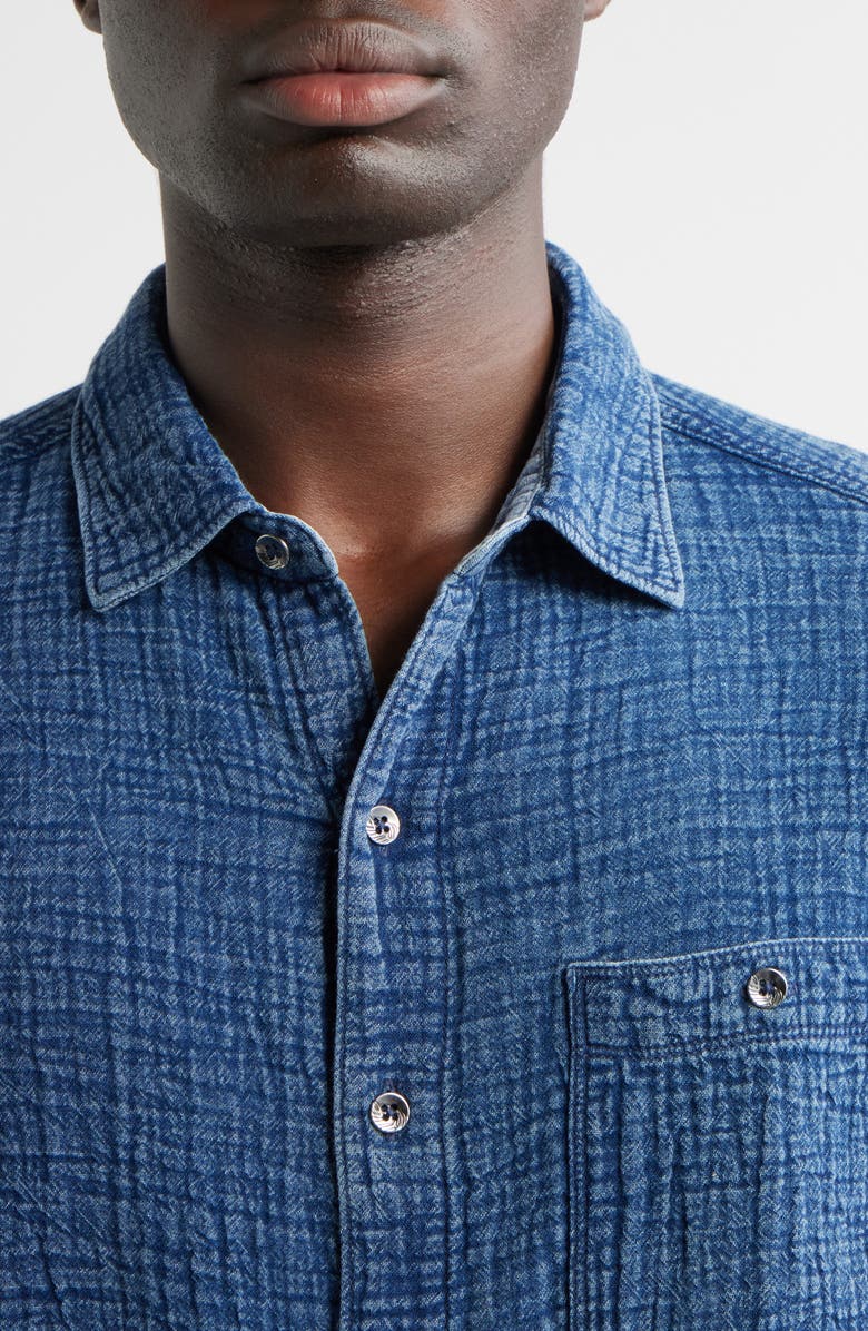 Tommy Bahama Beachside Cruiser Crinkled Short Sleeve Cotton Button-Up Shirt, Alternate, color, Indigo