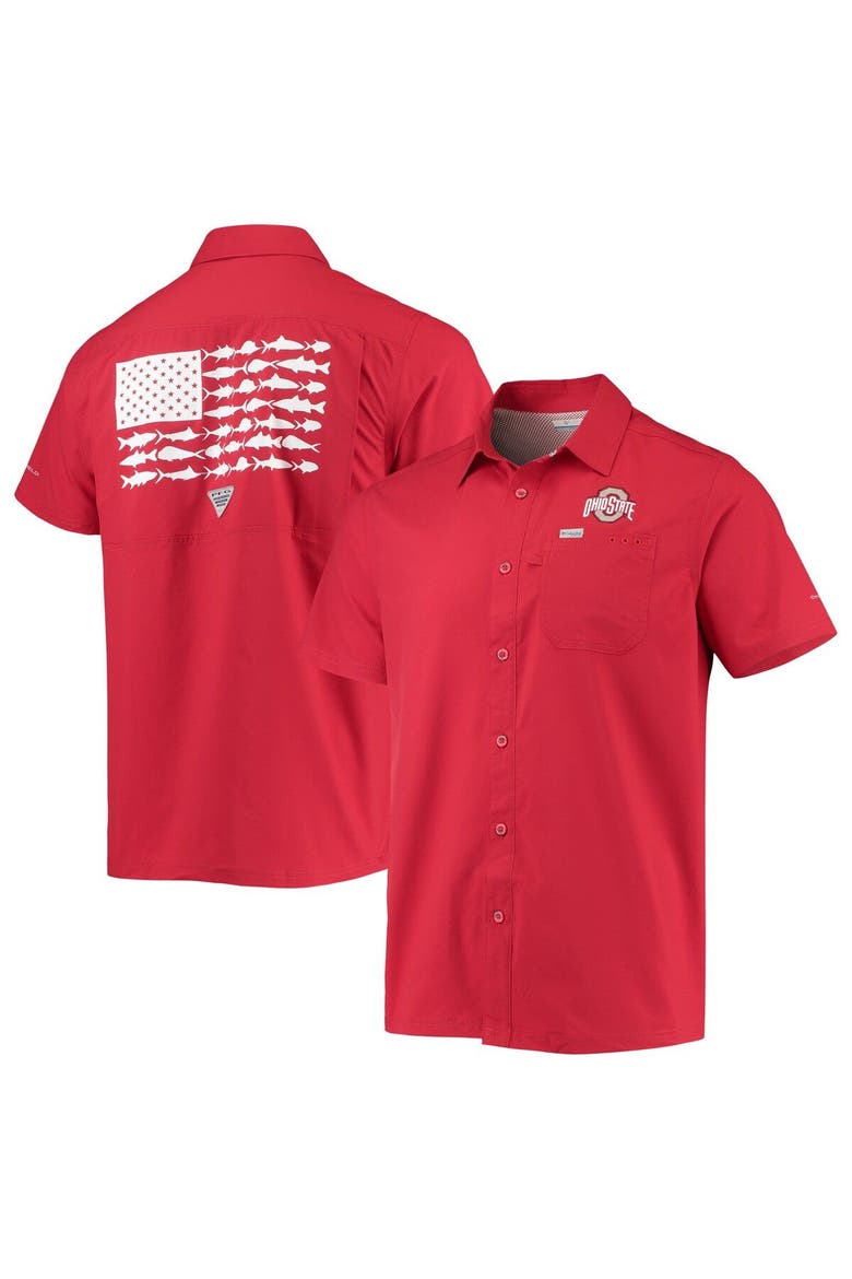 Men's Columbia PFG Scarlet Ohio State Buckeyes Slack Tide Camp Button-Up Shirt, Main, color, Scarlet