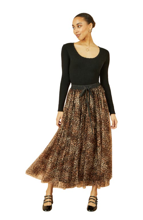 Yumi Mesh Heart Print Tulle Skirt In Brown