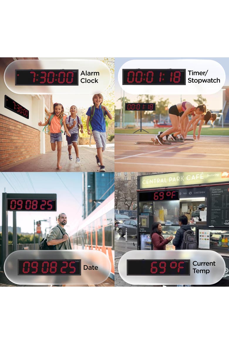 24" Outdoor Digital Clock, Waterproof LED Display, Auto Time Sync, Temp, Date And Timer - Red, Alternate, color, Red