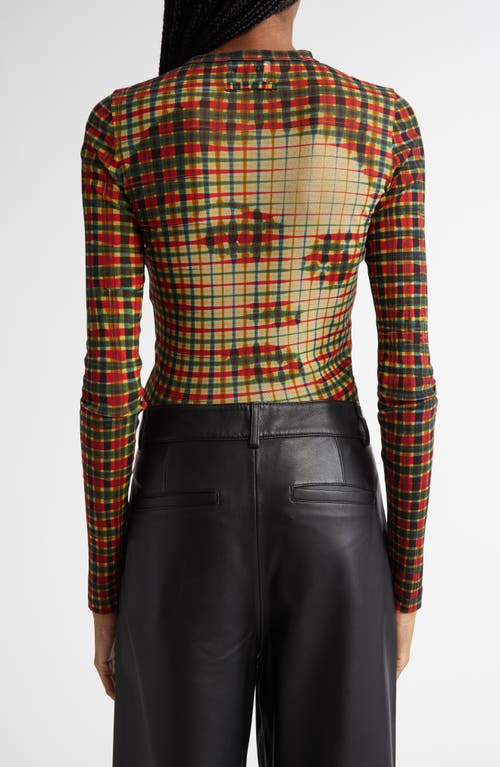 Jean Paul Gaultier Portrait Print Long Sleeve Mesh Top In Multi