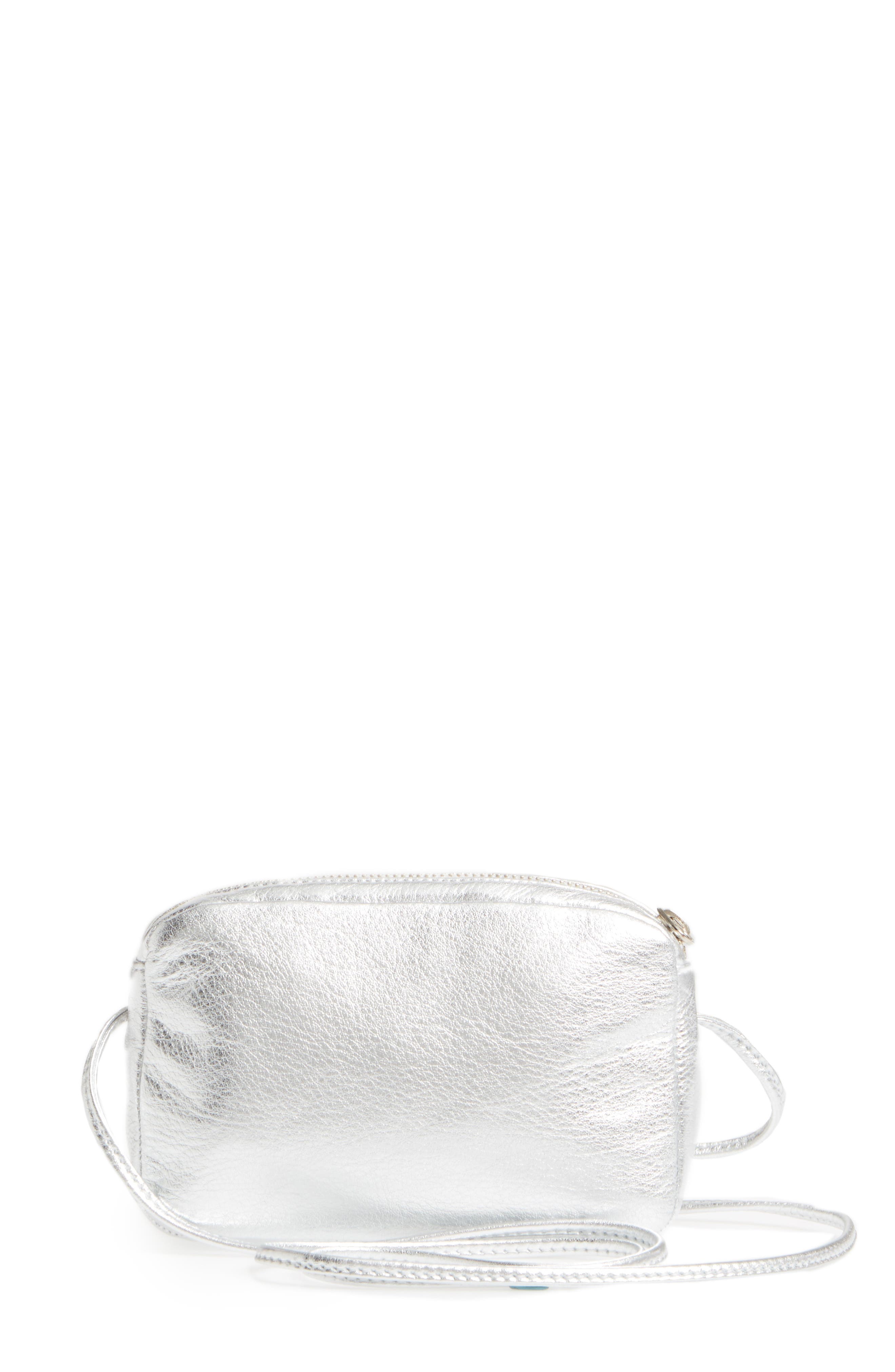 'Mini' Pebbled Leather Crossbody, Main, color, SILVER