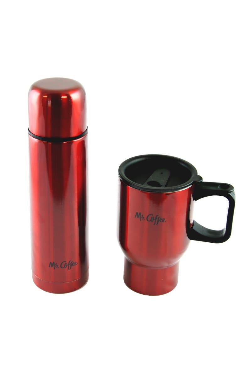 MR COFFEE Javelin 2-Piece Double Wall Thermos and Travel Mug Gift Set, Alternate, color, Red