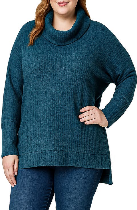 Turtleneck Dolman Sleeve Rib Top (Plus)