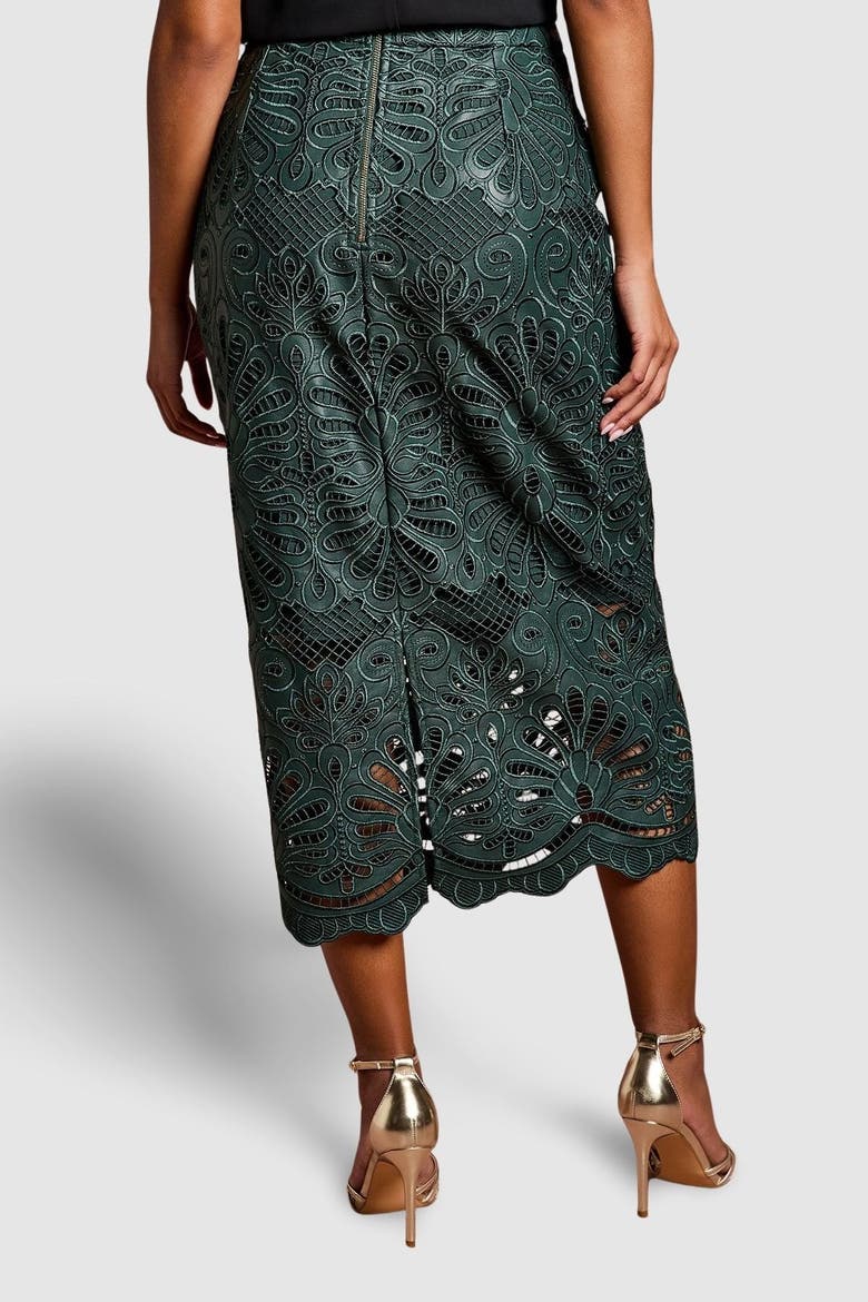 Petite PU Lace Midi Skirt, Alternate, color, Emerald