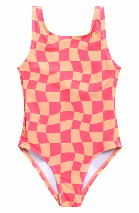 Kids' Wavy Checks One-Piece Swimsuit