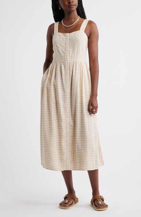 Checkered Button Front Midi Dress
