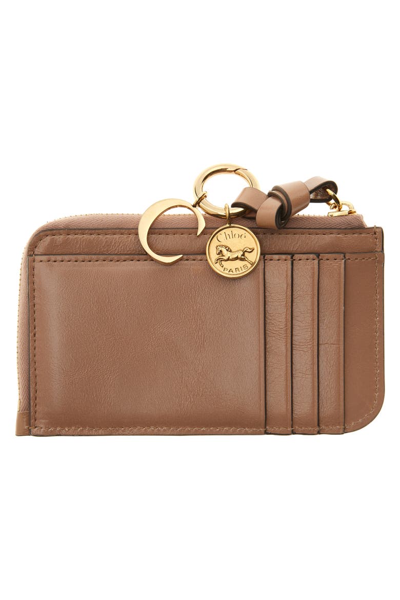 Small Alphabet Zip Leather Card Holder, Alternate, color, WOODROSE