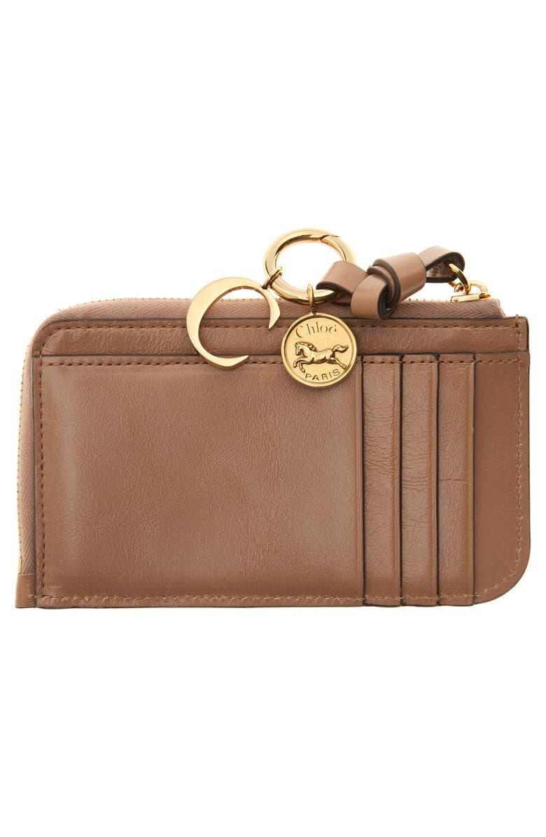 Chloé Small Alphabet Zip Leather Card Holder, Alternate, color, Woodrose