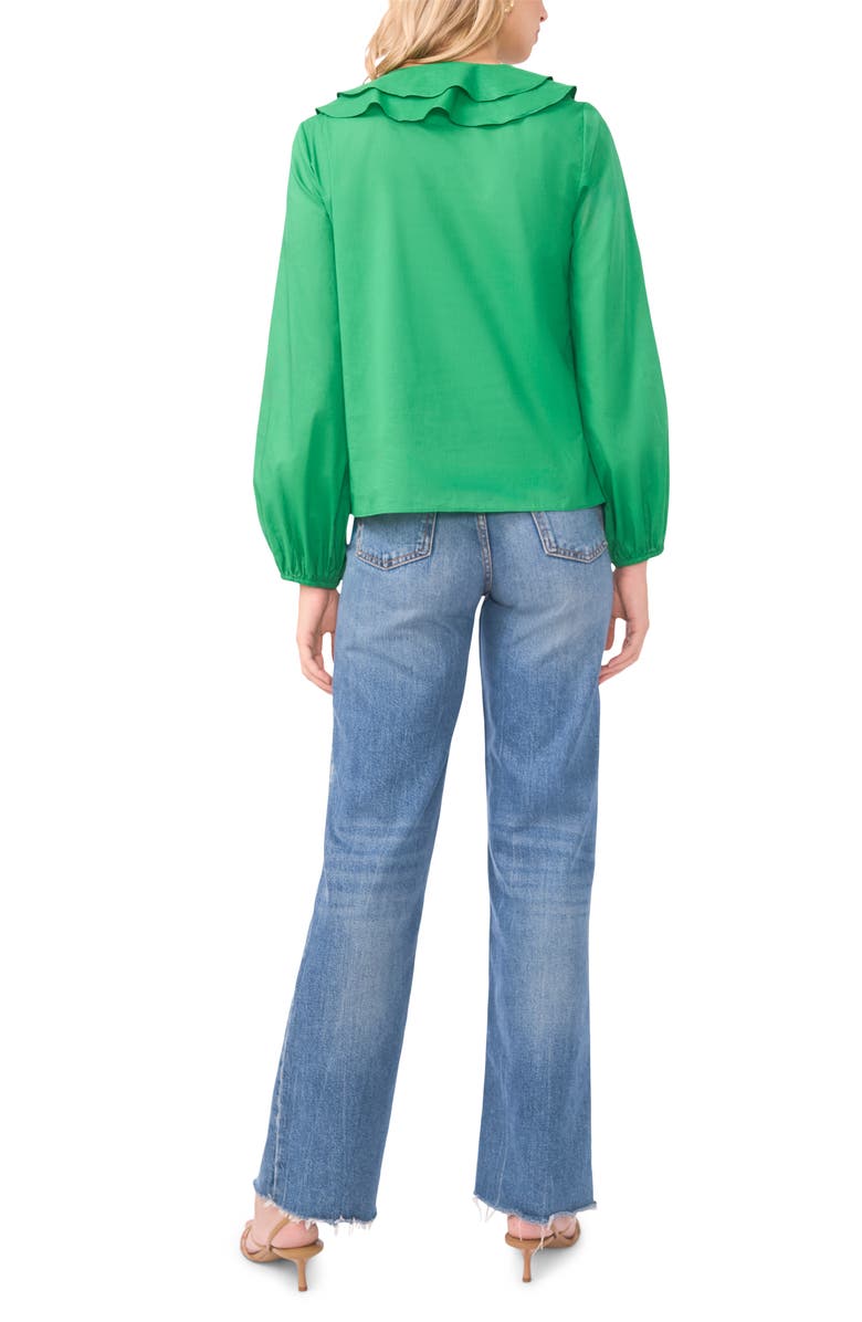 Vince Camuto Double Ruffle Long Sleeve Cotton Top, Alternate, color, Field Green