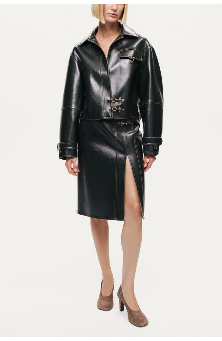 Nocturne Buckle Detail Front-Slit Skirt, Alternate, color, Dark Green