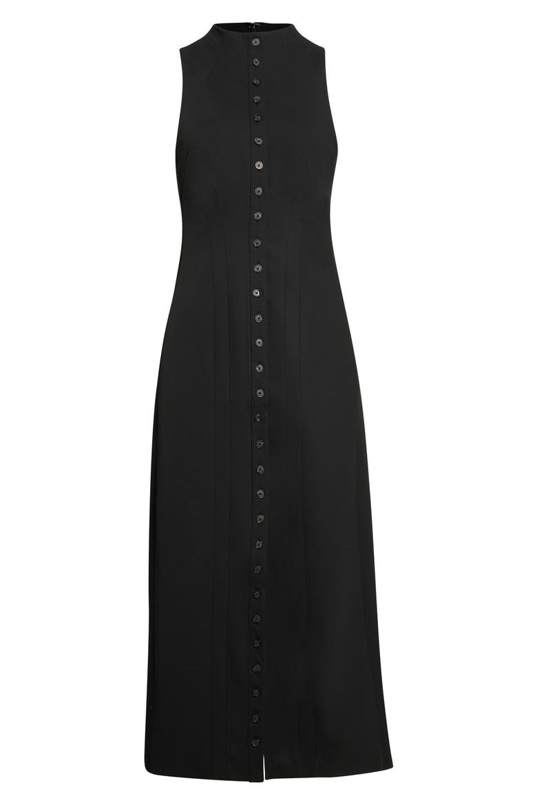 Aris Mock Neck Button Front Midi Dress, Main, color, BLACK