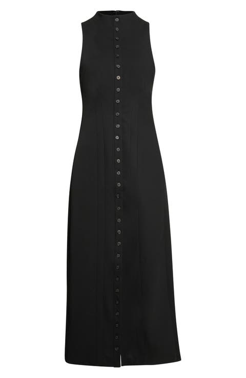 Aris Mock Neck Button Front Midi Dress