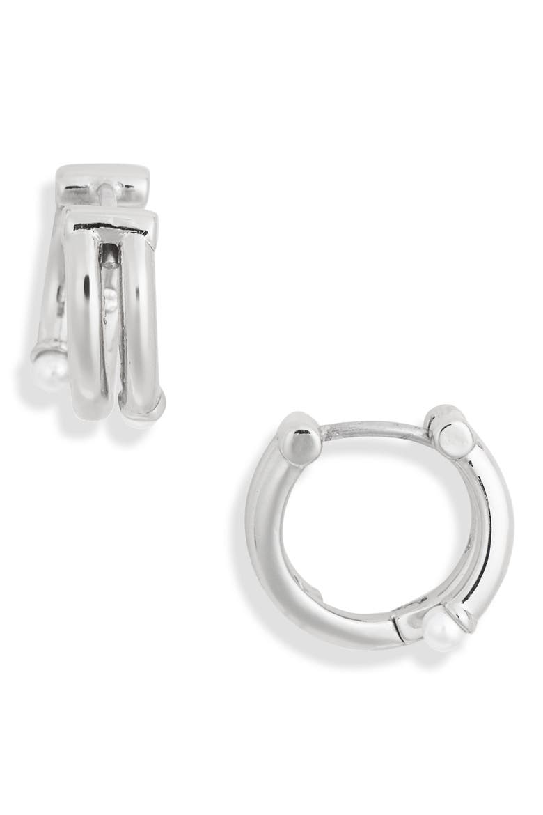 faux pearl huggie hoop earrings, Alternate, color, CREAM / SILVER