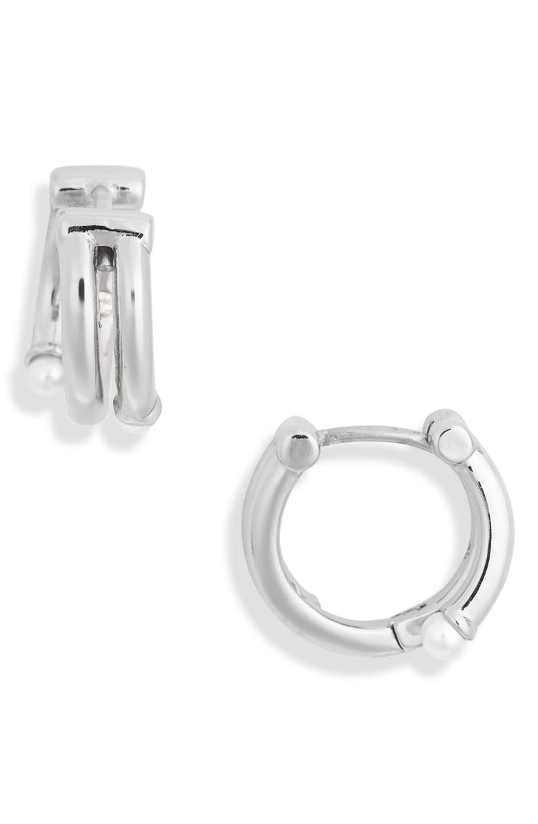 Kate Spade New York faux pearl huggie hoop earrings, Alternate, color, Cream / Silver
