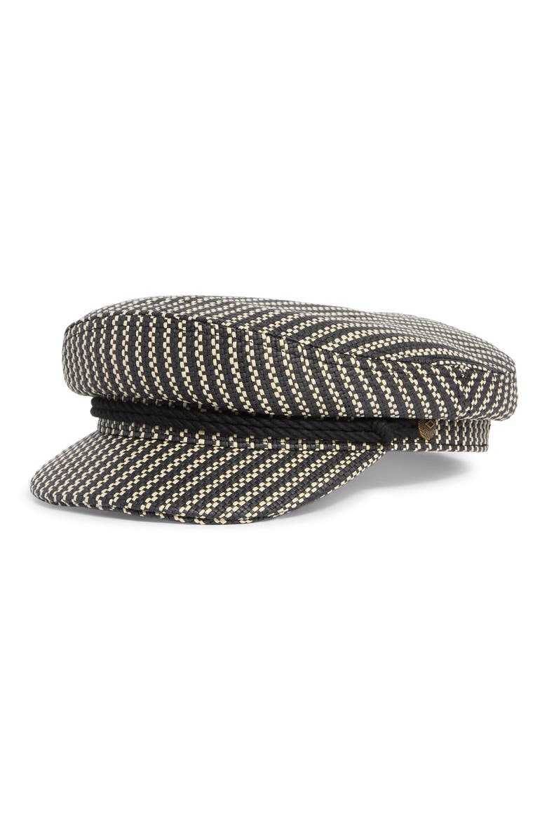 Woven Straw Fiddler Cap, Main, color, BLACK/ NATURAL STRAW