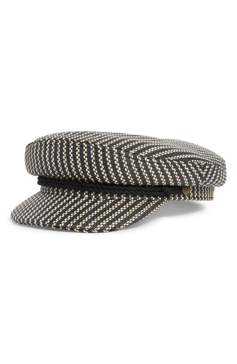 Brixton Woven Straw Fiddler Cap, Main, color, Black/ Natural Straw