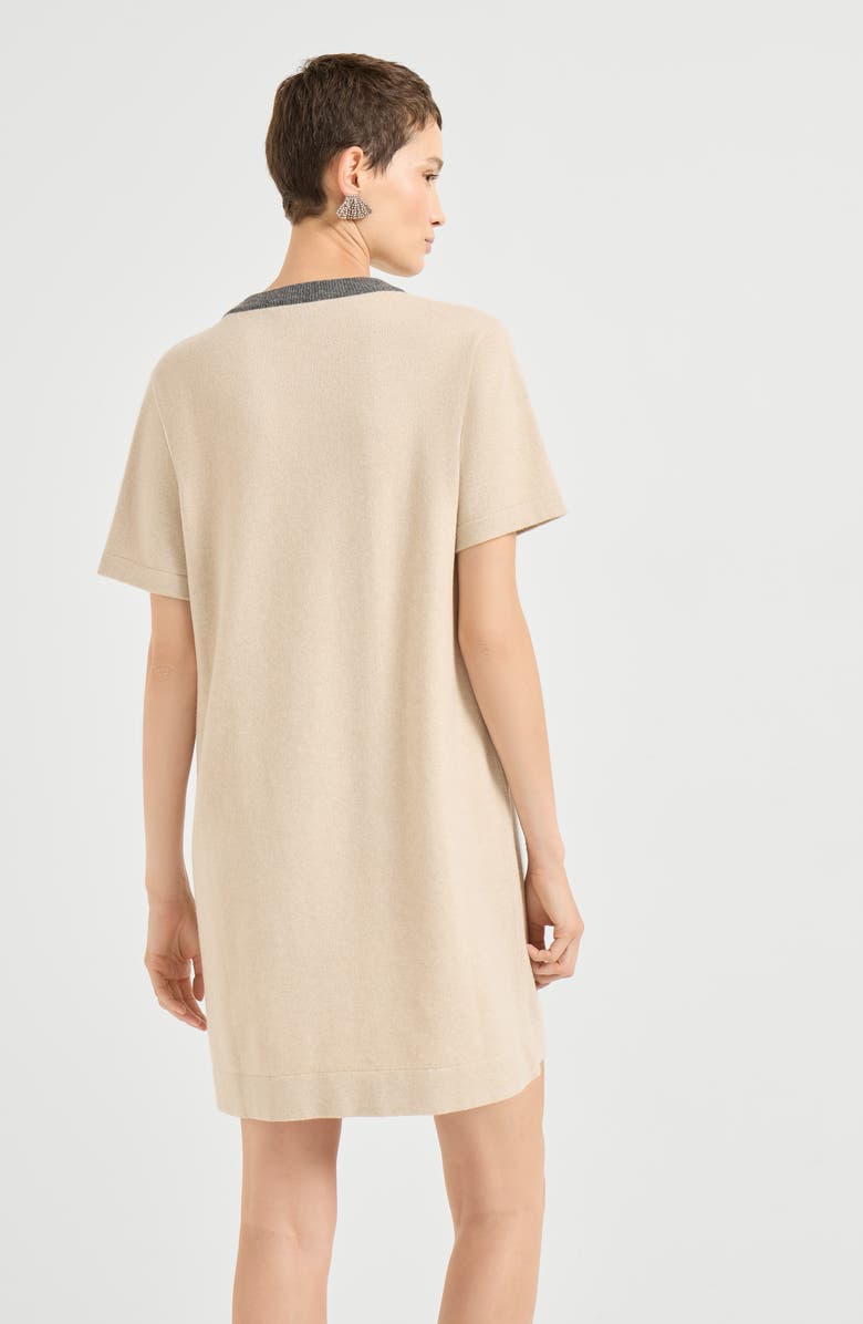 Brunello Cucinelli Dress with shiny contrast trims, Alternate, color, Beige