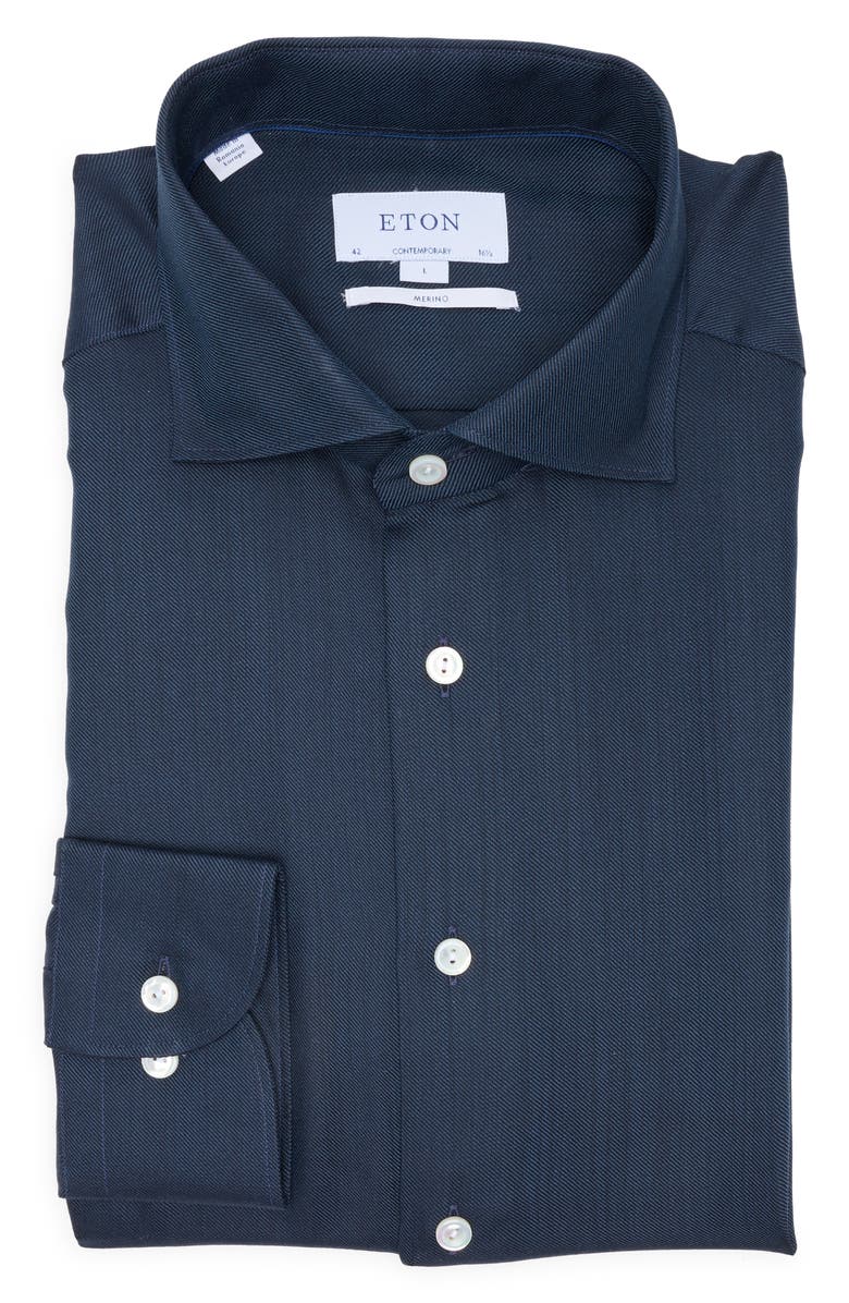 Eton Contemporary Fit Solid Merino Wool Dress Shirt, Main, color,