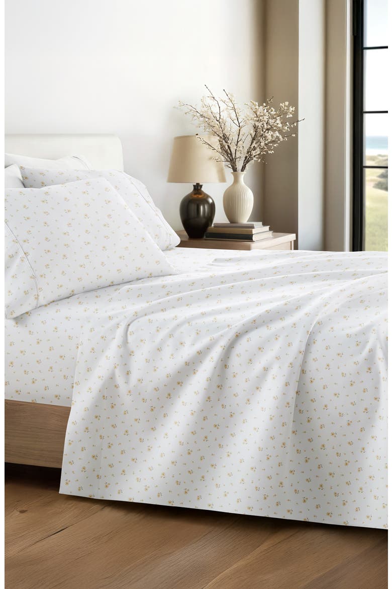 Kaycie Gray Ditsy Floral Microfiber Sheet Set, Alternate, color, YELLOW
