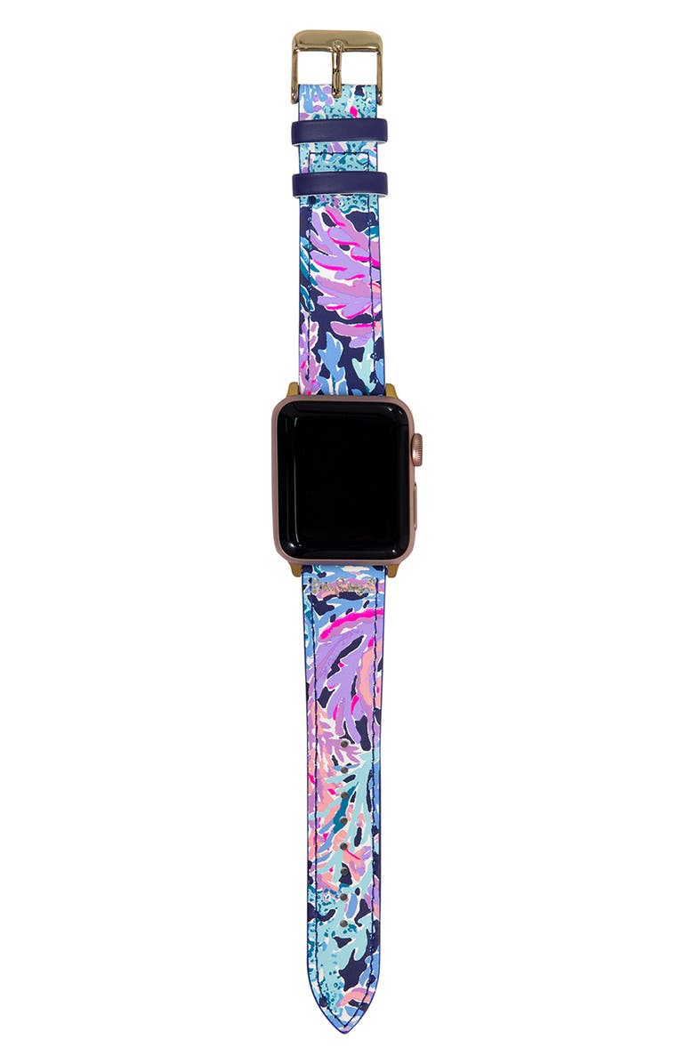 Lilly Pulitzer<sup>®</sup> Bringing Mermaid Back Leather Apple Watch<sup>®</sup> Watchband, Main, color, 