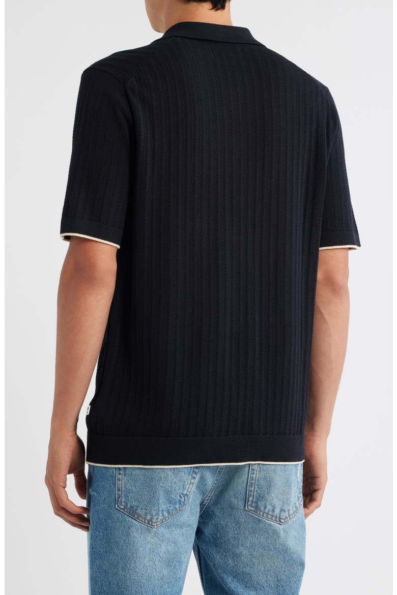 Nalo 6561 Short Sleeve Knit Cotton Button-Up Shirt, Alternate, color, NAVY BLUE