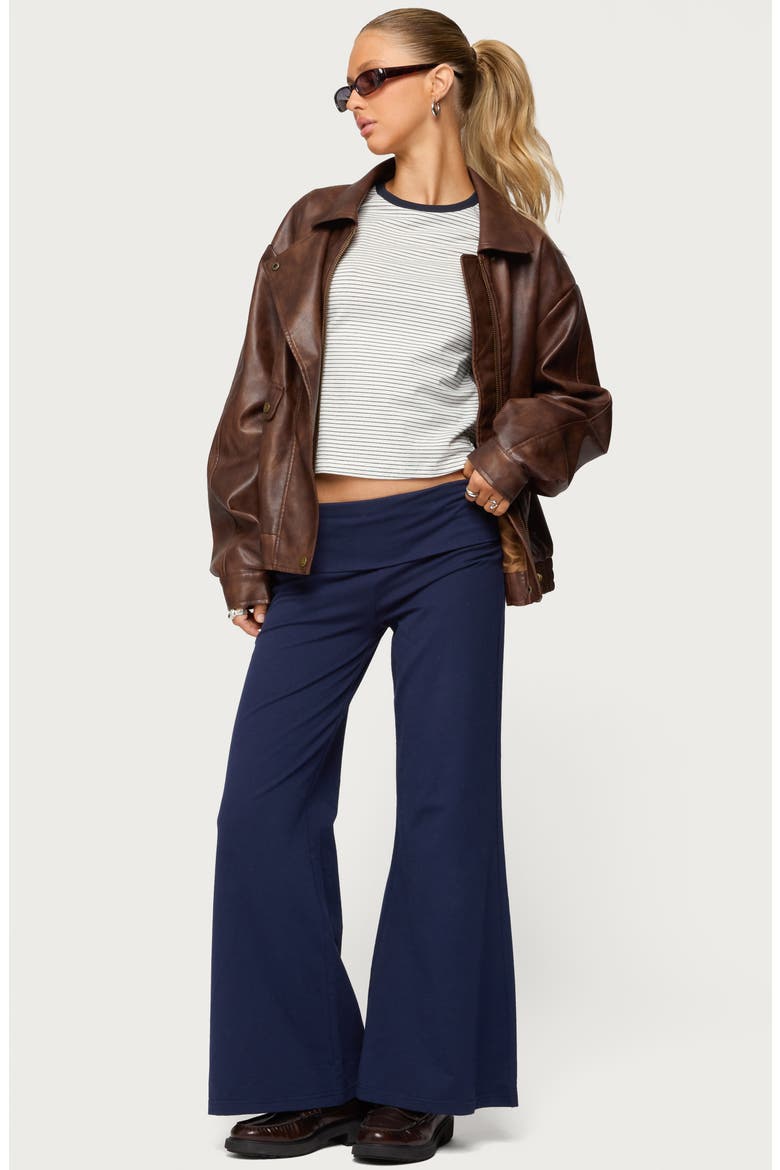 Wide Leg Foldover Pants, Alternate, color, NAVY