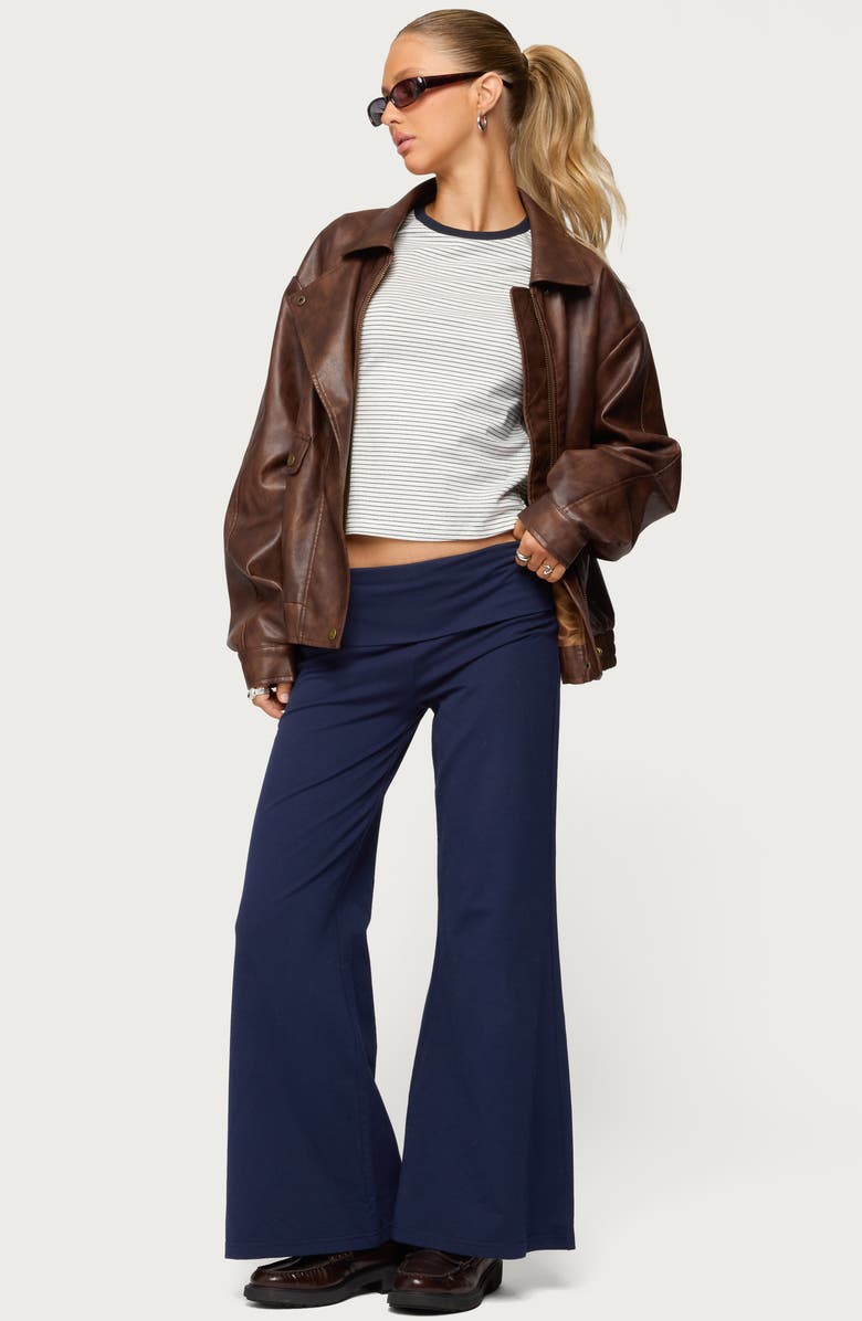 EDIKTED Wide Leg Foldover Pants, Alternate, color, Navy