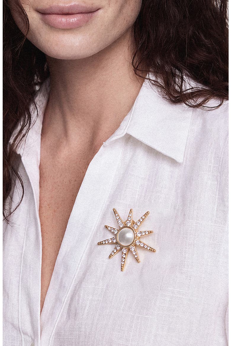 Starburst Mother of Pearl Brooch, Alternate, color, GOLD