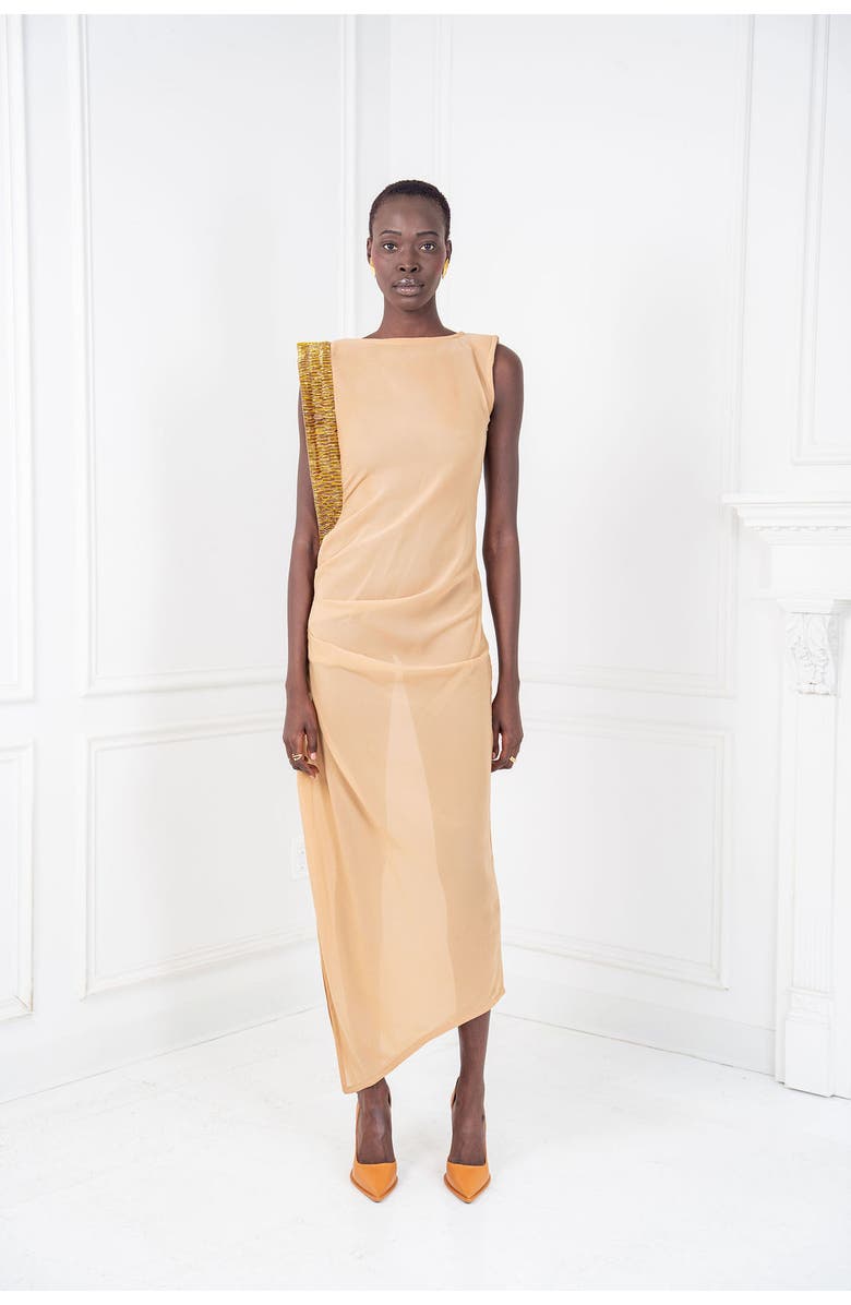 Chuks Collins The Aurelia Beaded Silk Chiffon Gown, Alternate, color, Neutrals