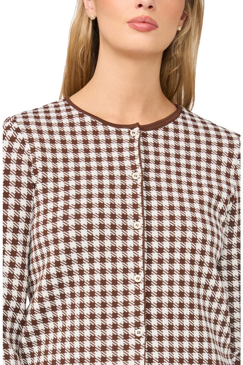 Gingham Crewneck Cardigan, Alternate, color, CHOCOLATE FUDGE