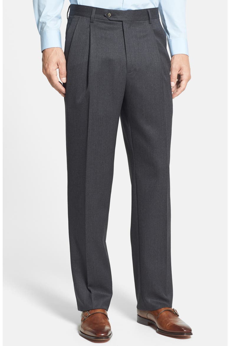 Pleated Classic Fit Wool Gabardine Dress Pants, Alternate, color, CHARCOAL