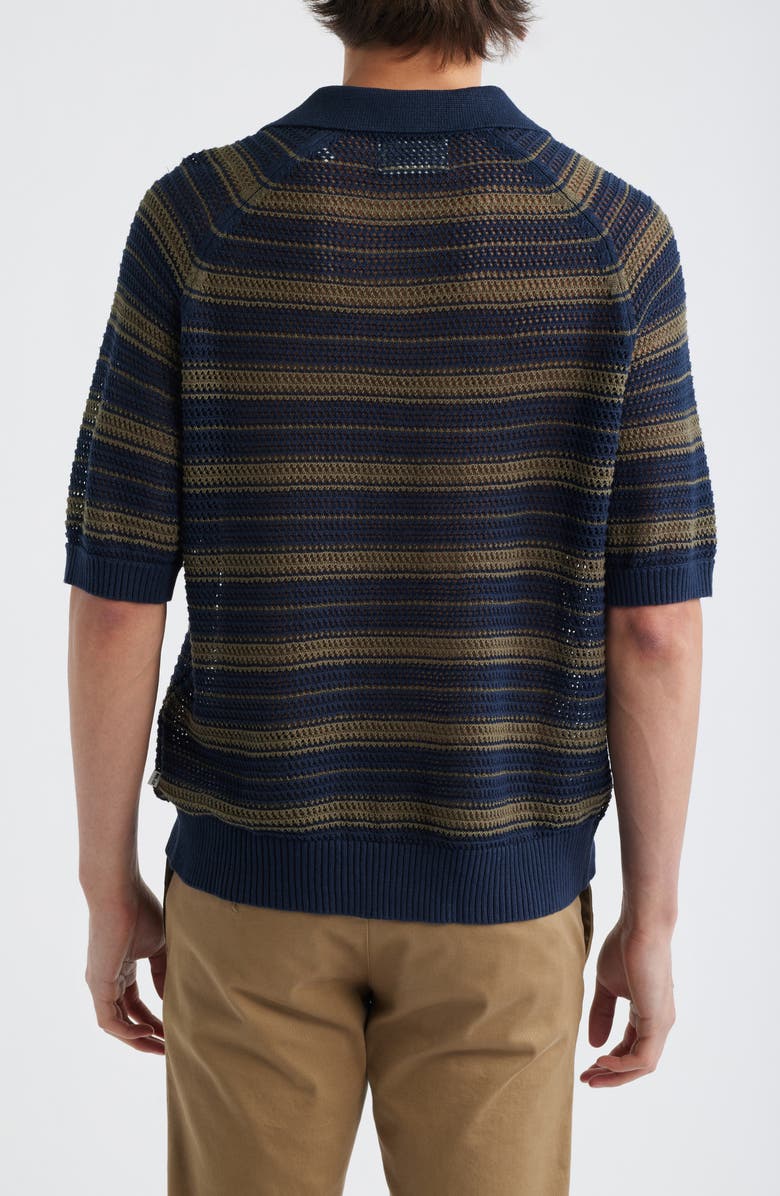 NN07 Cale 60056 Stripe Johnny Collar Openwork Linen & Cotton Polo Sweater, Alternate, color, Capers Stripe