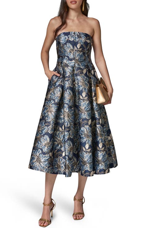 Strapless Jacquard Midi Dress