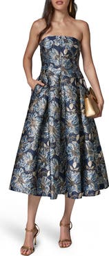 Donna Karan New York Strapless Jacquard Midi Dress