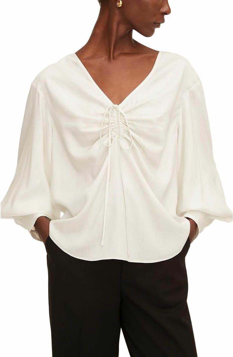 Rebecca Taylor Drawstring Long Sleeve Blouse, Main, color, Snow