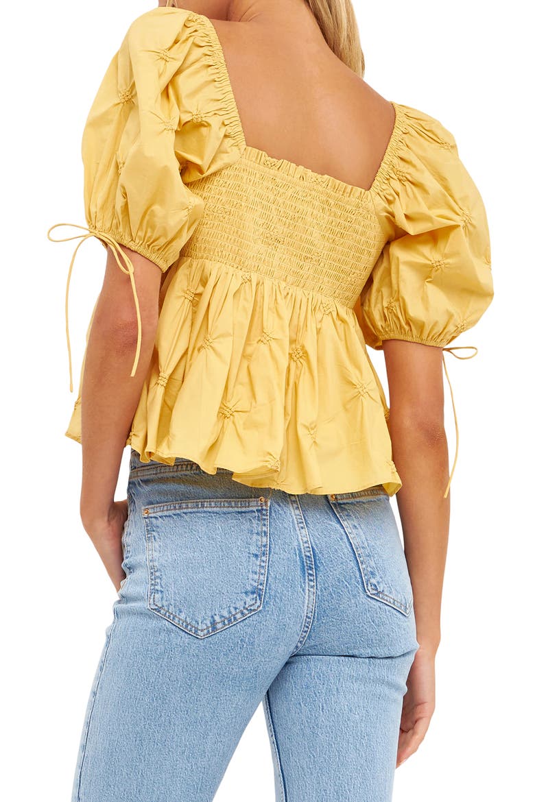 Textured Cotton Babydoll Top, Alternate, color, MUSTARD