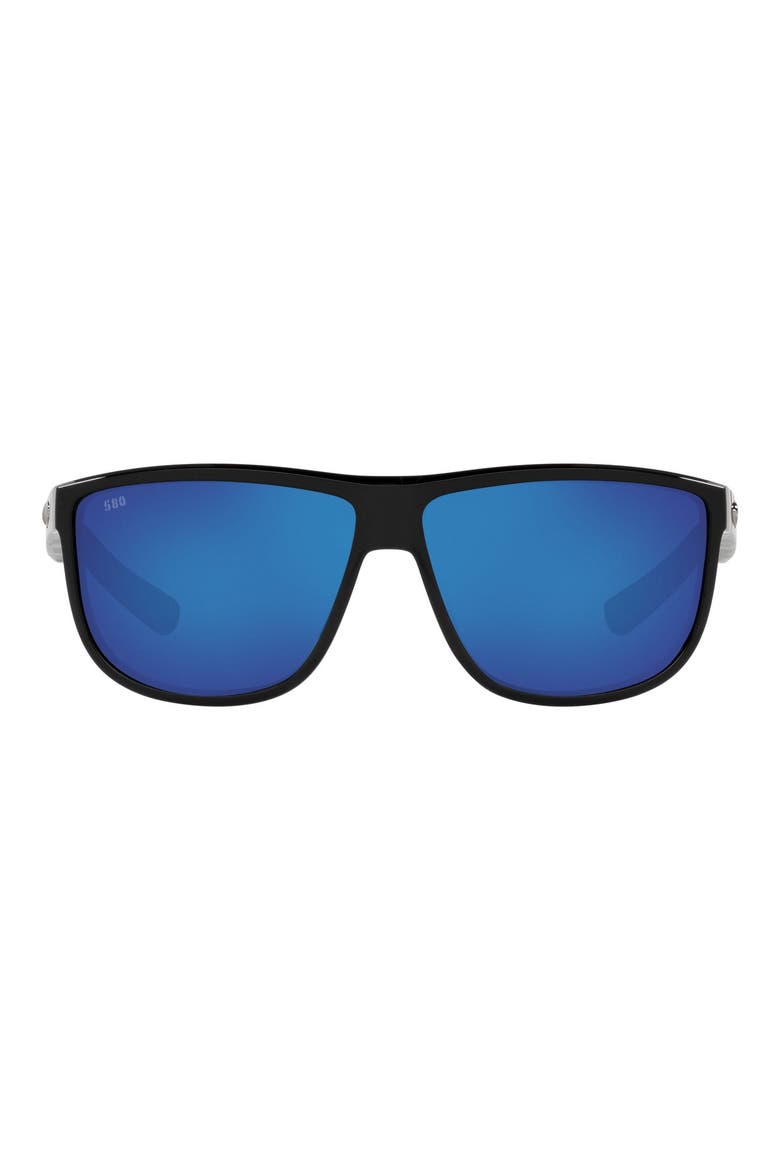 61mm Polarized Square Sunglasses, Main, color, SHINY BLACK/ BLUE MIRRORED