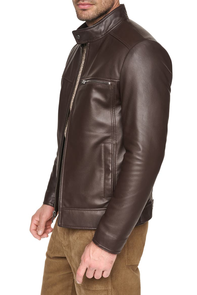Leather Racer Jacket, Alternate, color, HICKORY