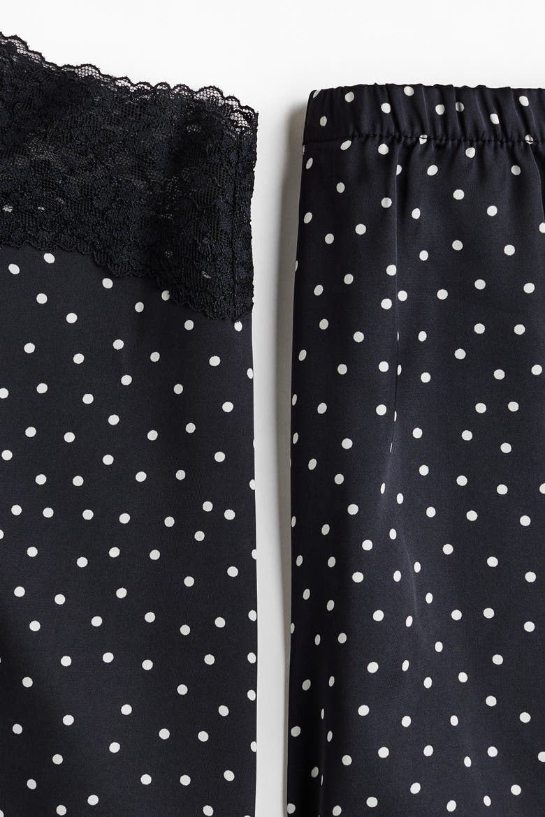 Lace-trimmed Satin Pyjamas, Alternate, color, Black/polka dot