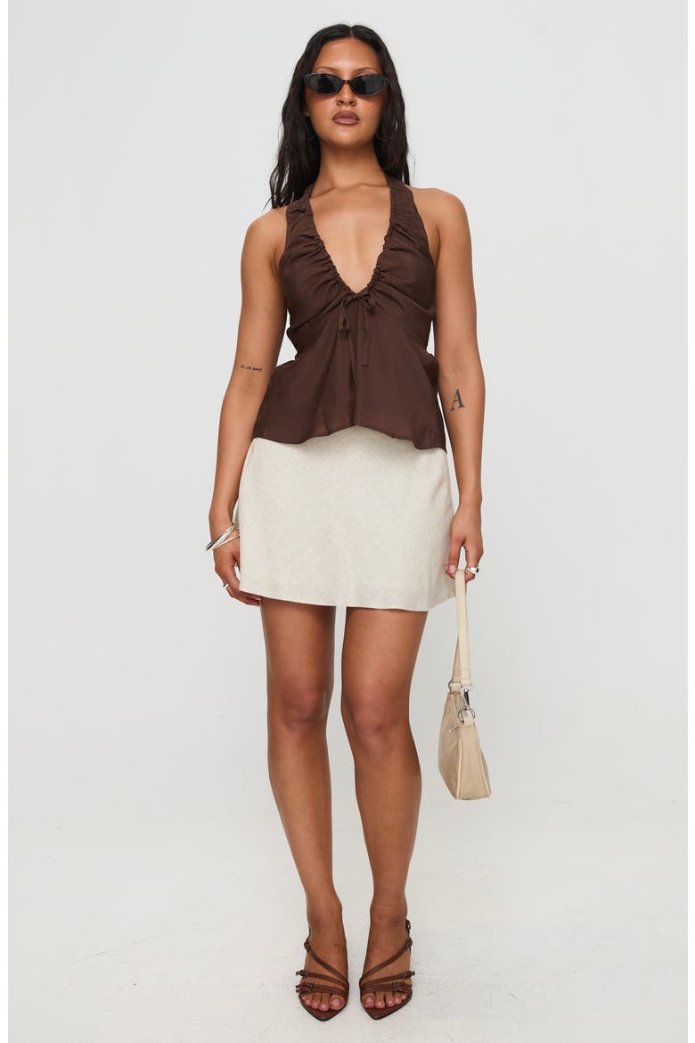 Gadot Ruched Halter Top, Alternate, color, BROWN
