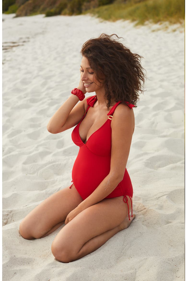 Porto vecchio maternity swimsuit, Alternate, color, RED